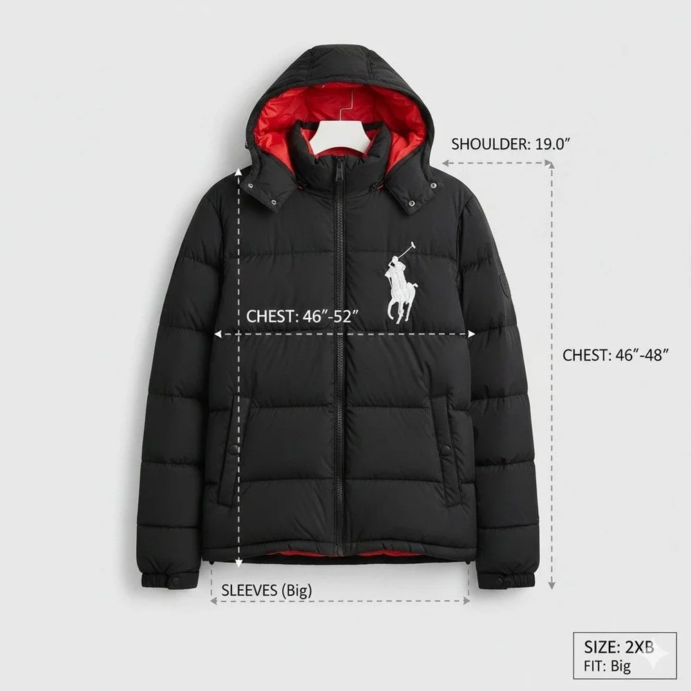 Polo Ralph Lauren Big Pony Hooded Puffer Down Jacket Coat Black BIG Pony 2XB New